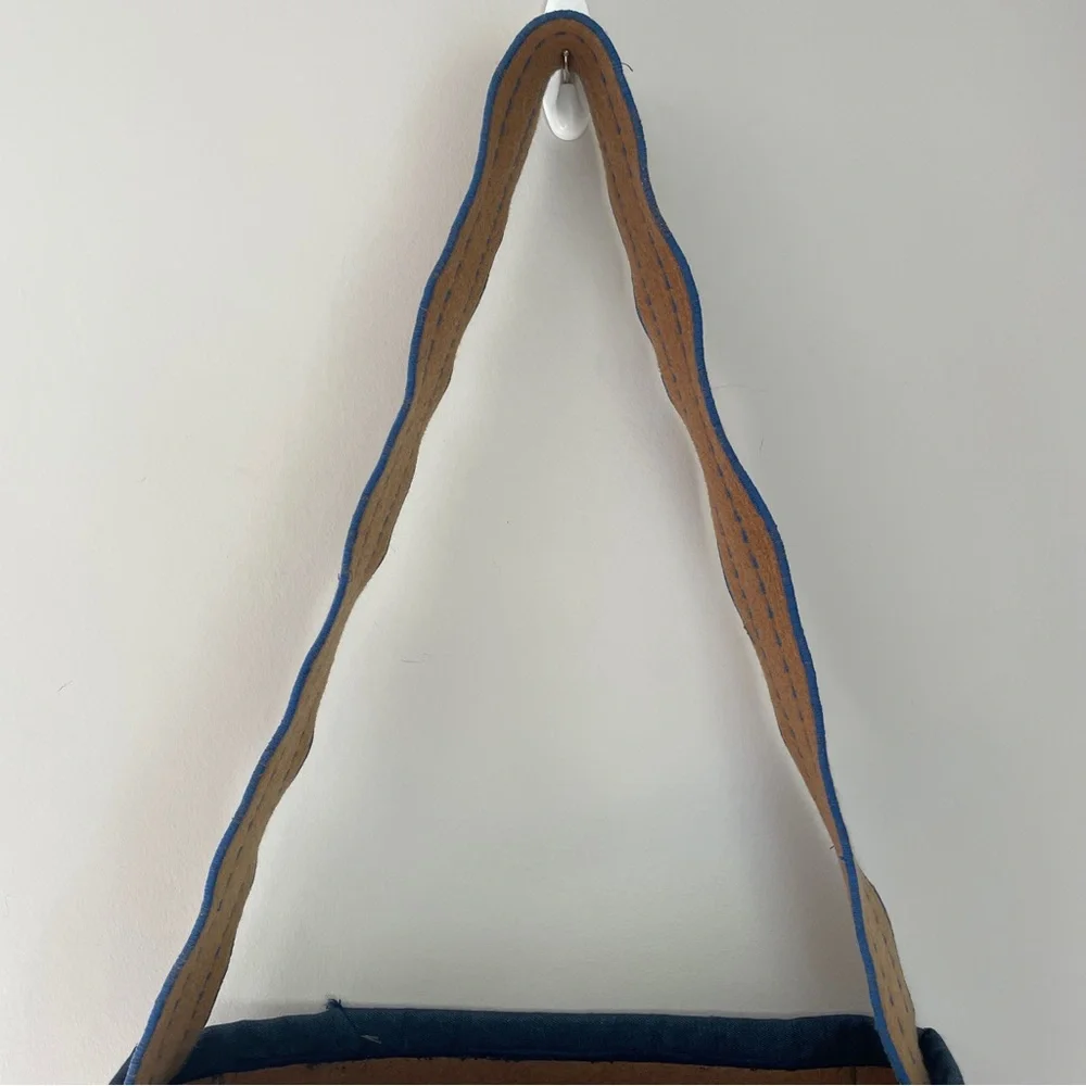 Elegant Tan and Blue Women's Felt Tote Bag Embroidered